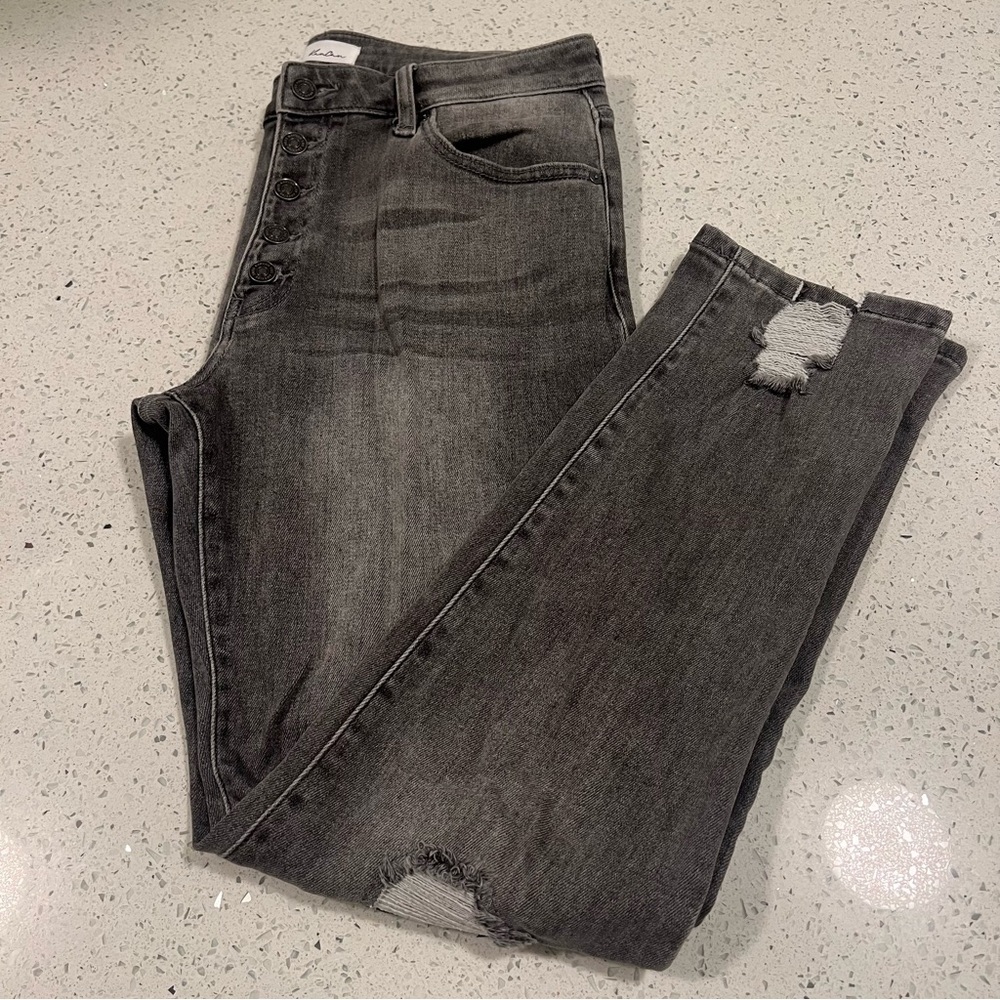 KANCAN JEANS Black Grey Distressed Straight Leg Button Fly Size 30(13)